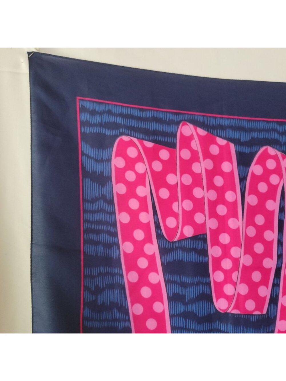 Vtg Rochas Byzance Paris Silk Square Scarf 34" Navy Pink Polka Dot Ribbon Access - Picture 8 of 16